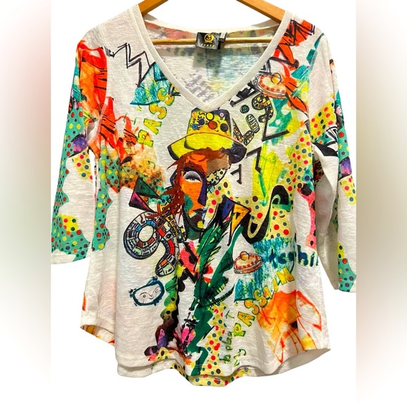 Vecceli Italy Tops - Vecceli Italy Women’s Size Large Wearable Art 3/4 Sleeve Shirt Artsy Whimsical